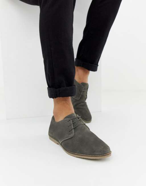 ASOS DESIGN derby shoes in gray suede with piped edge