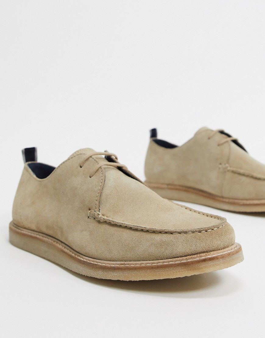 Asos Design Derby Shoes In Stone Suede With Crepe Sole-Neutral