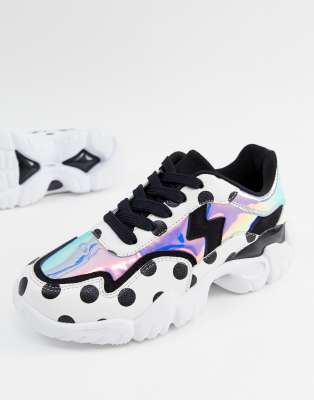 iridescent lace up chunky sneakers