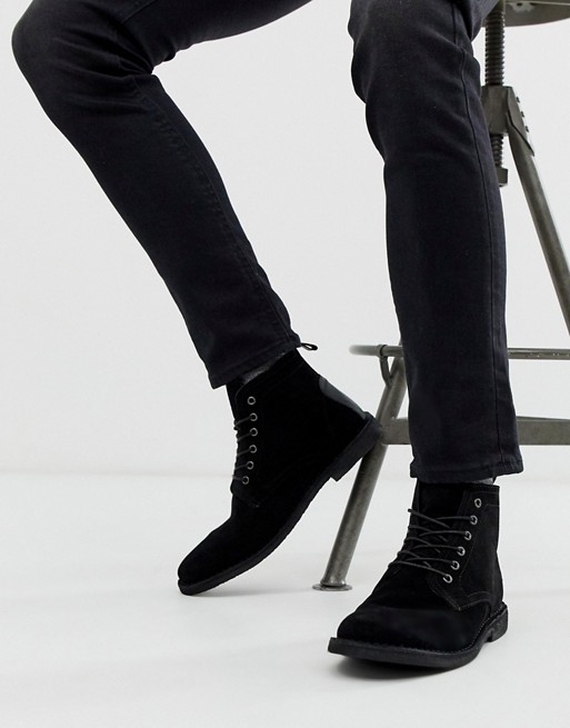Asos Design Desert Boots In Black Suede With Leather Detail Asos