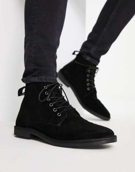 ASOS DESIGN desert boots in black suede with leather detail