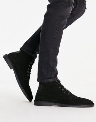 ASOS DESIGN desert boots in black suede with leather detail