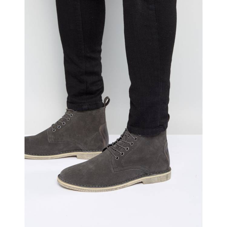 ASOS DESIGN desert boots in grey suede with leather detail ASOS