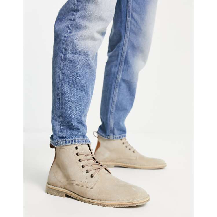 ASOS DESIGN desert boots in stone suede with leather detail ASOS