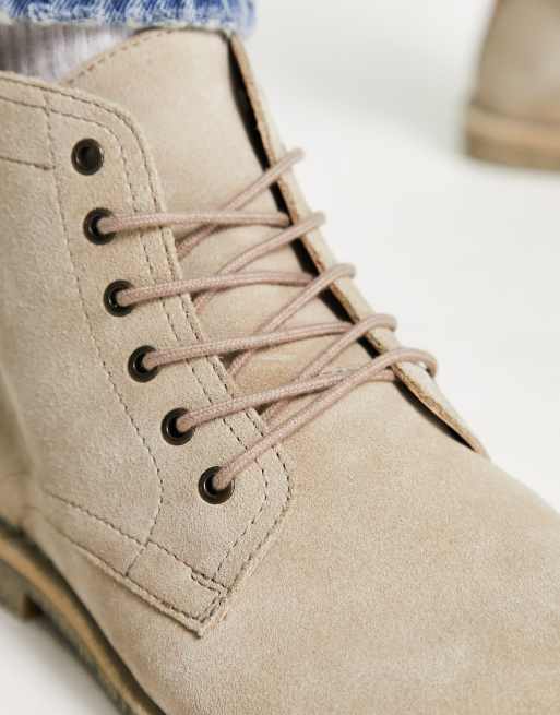 Asos design desert boots in stone suede with leather detail on sale