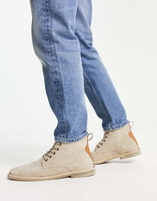 Asos design desert boots in stone suede with store leather detail