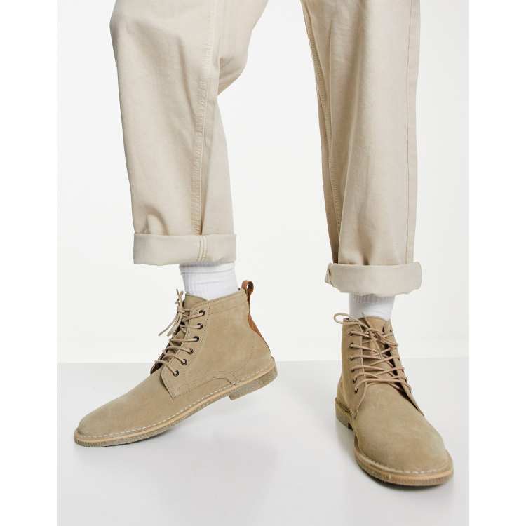 Asos design desert boots in tan leather store with suede detail