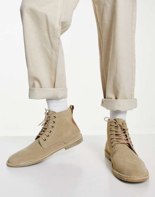 Asos design desert boots in 2025 stone suede with leather detail