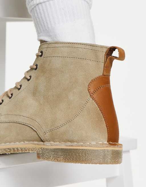 Asos design desert boots in stone suede with store leather detail