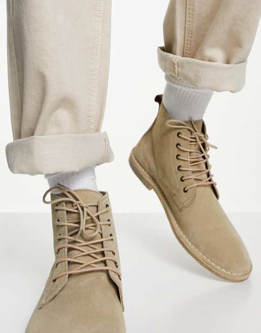 Asos design desert boots in stone suede with store leather detail