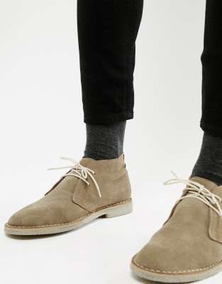 Asos design desert boots in hot sale stone suede with leather detail