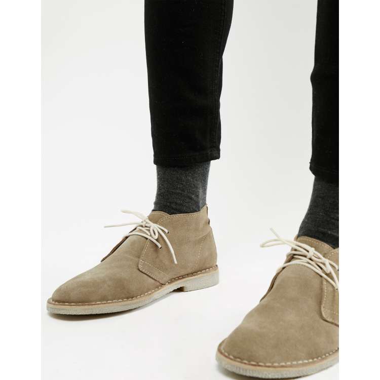 Asos design desert boots in stone suede with outlet leather detail