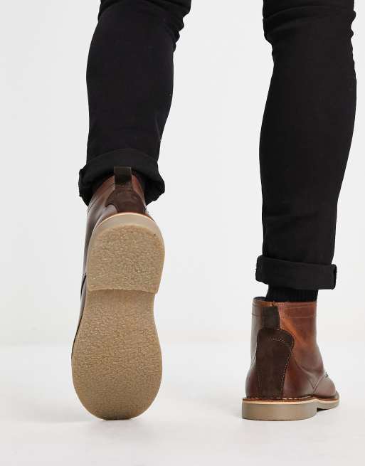 ASOS DESIGN desert boots in tan leather with suede detail