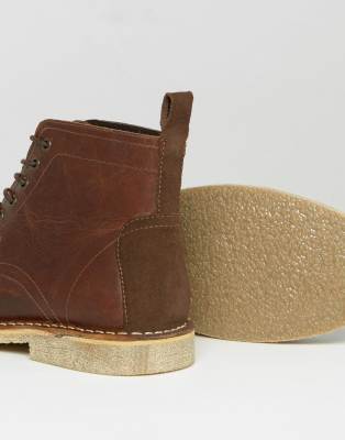 asos design desert boots in tan leather with suede detail