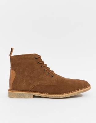 asos design desert boots in tan leather with suede detail