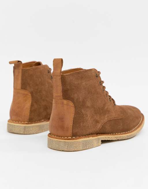 Asos design desert boots in 2024 tan leather with suede detail