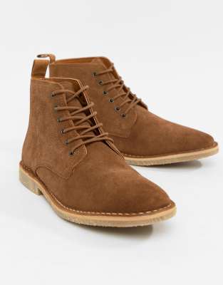 asos design desert boots in tan leather with suede detail