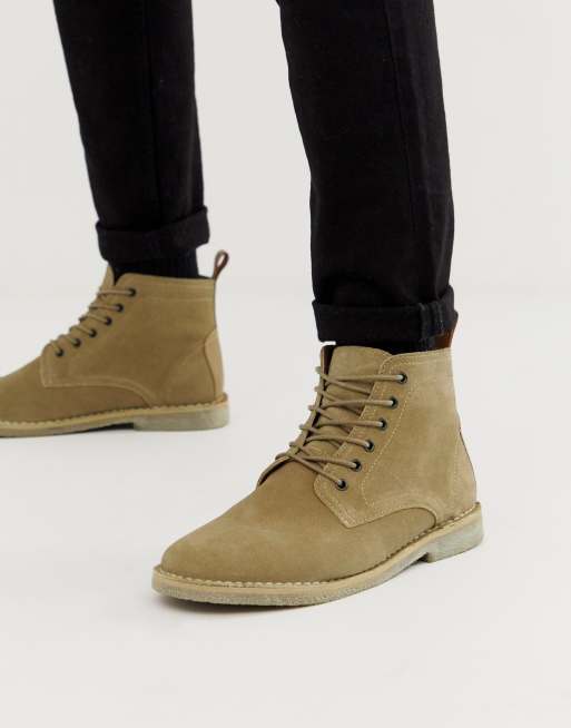 Asos design desert boots in stone suede with store leather detail