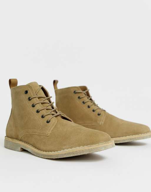 Asos design desert boots in stone suede store with leather detail