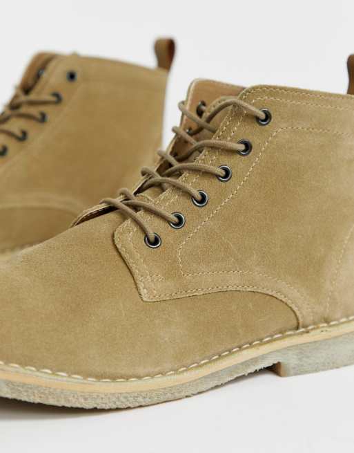 Asos design desert boots in stone suede with leather detail sale