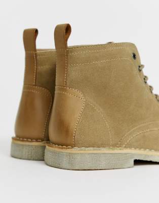 asos design desert boots in tan leather with suede detail