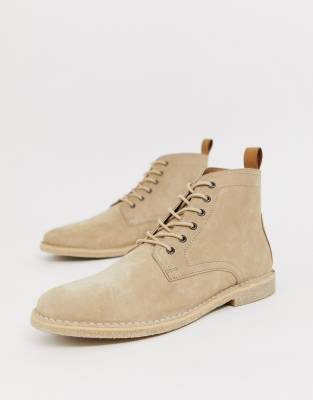 asos design desert boots in tan leather with suede detail