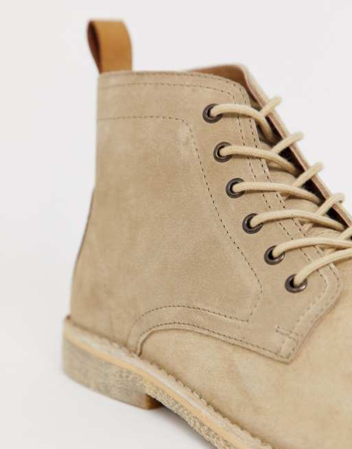 Asos design desert boots in deals stone suede with leather detail