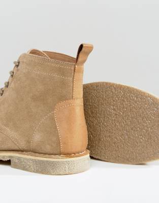asos design desert chukka boots in stone suede with leather detail