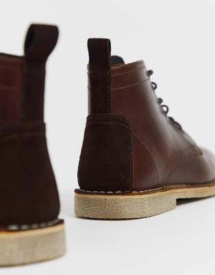 asos design desert boots in tan leather with suede detail