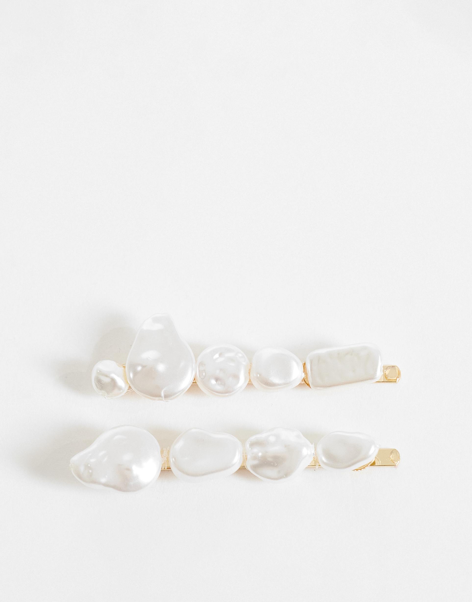 asos design design pack of 2 hair clips with faux shell and pearl design