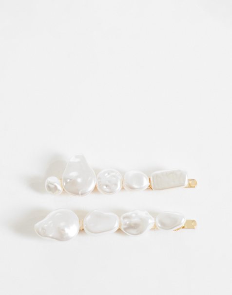 ASOS DESIGN DESIGN pack of 2 hair slides with faux shell and pearl design - view 1