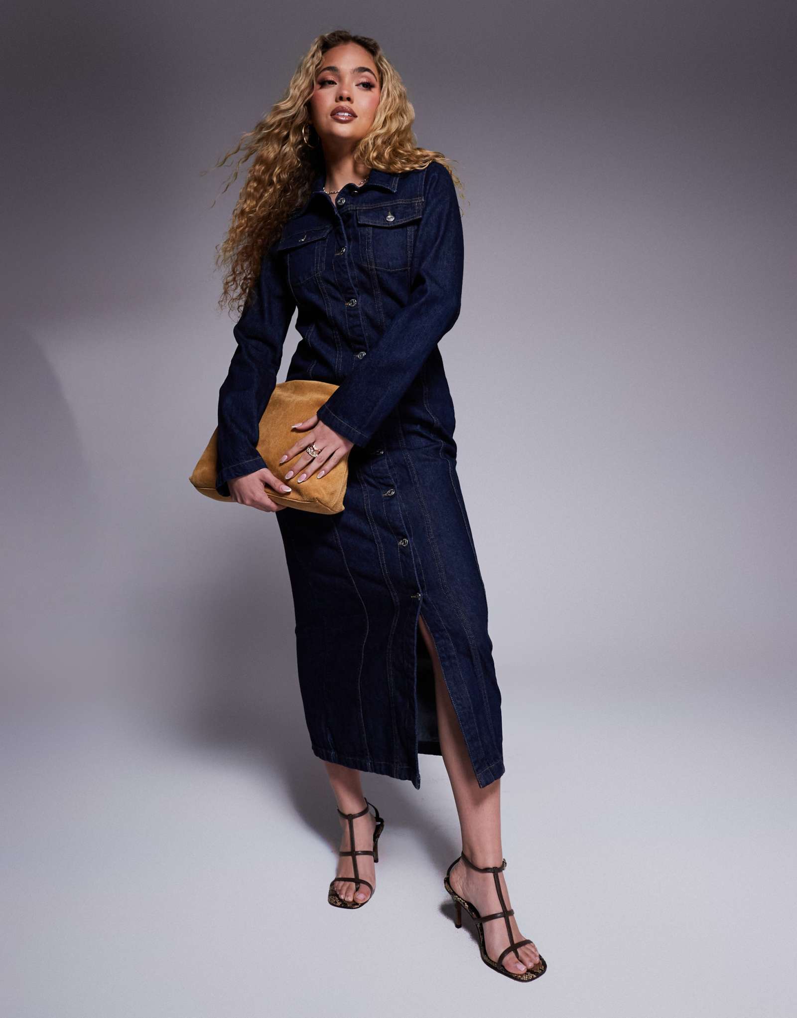 Платье-рубашка с воротником-стойкой ASOS DESIGN синего цвета