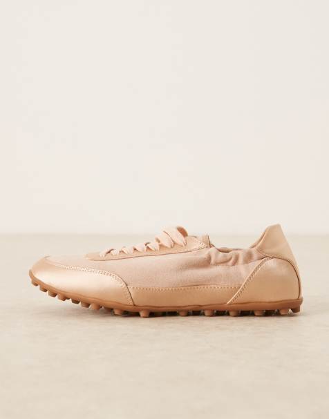 ASOS DESIGN Desire slim sole lace up sneakers in blush - view 1