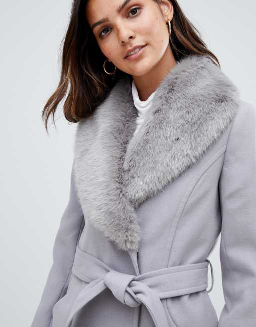 Grey fur hot sale collar coat