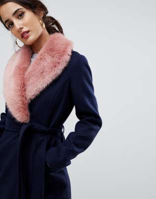 detachable faux fur collar coat