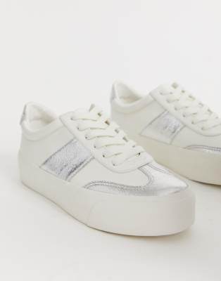 silver flatform trainers