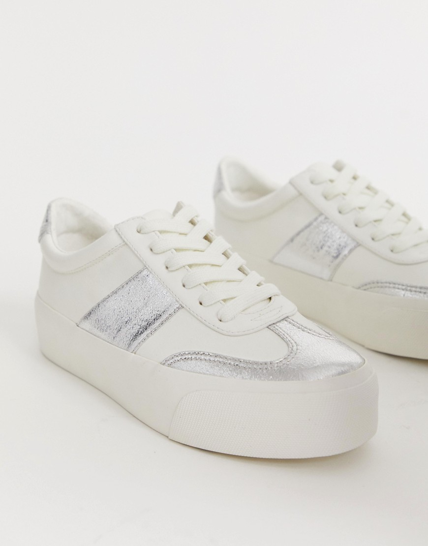 ASOS DESIGN - Detect - Sneakers flatform bianche e argento-Bianco