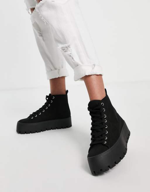 ASOS DESIGN - Detra - Chunky high top-sneakers i sort kanvas