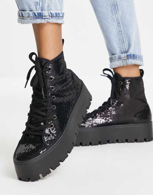 ASOS DESIGN Detra chunky high top sneakers in black sequin ASOS