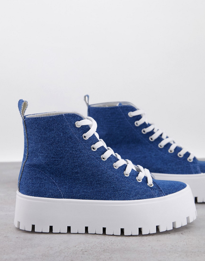 Asos Design Detra Chunky High Top Sneakers In Blue Denim-blues