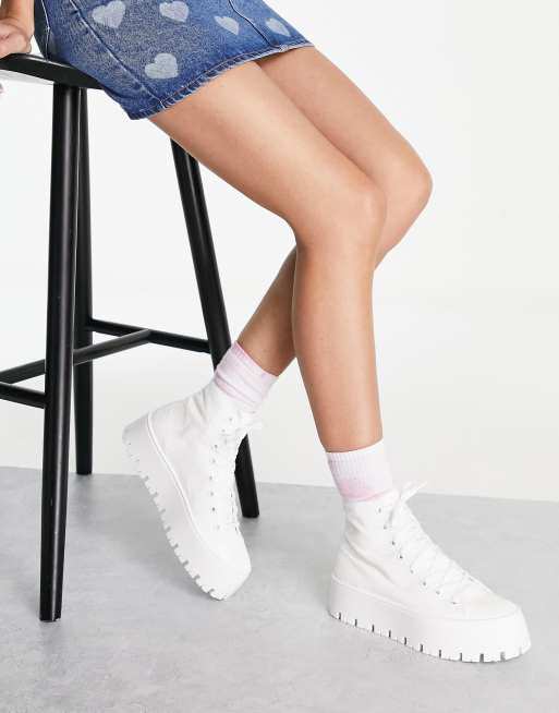 ASOS DESIGN - Detra - Sneakers alte con suola spessa, colore bianco con paillettes