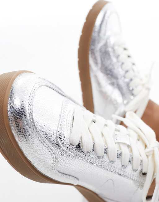 ◆ENCOREE◆CLASSIC SNOW SILVER ◆SNEAKERS◆ Silver Metallic / White | Women's Casual Sneaker With Side