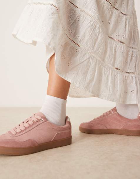 ASOS DESIGN – Deuce – Rosa sneakers i mockaimitation med snörning - view 1
