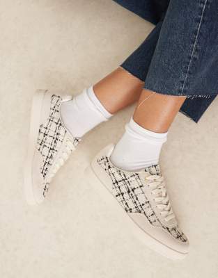 ASOS DESIGN - Deuce - Tweed-Sneaker zum Schnüren in Natur-Neutral