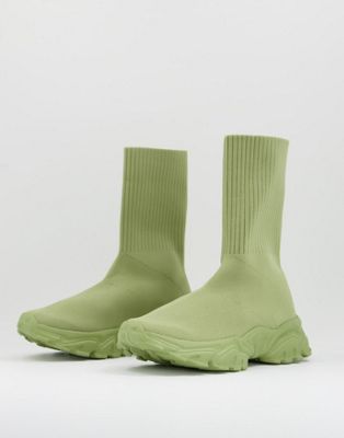 ASOS DESIGN – Deven – Socken-Sneaker in Khaki-Grün