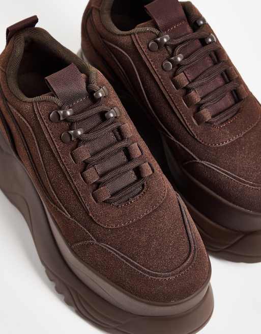 ASOS DESIGN Devoid chunky flatform trainers in brown