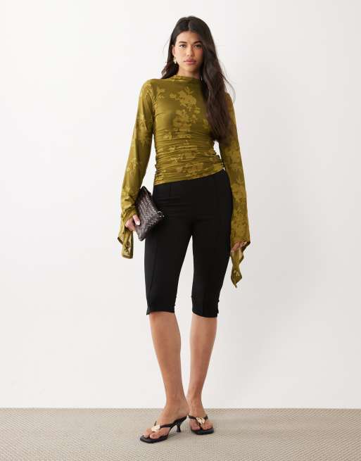 ASOS DESIGN devore angel sleeve top in olive, 2 of 4