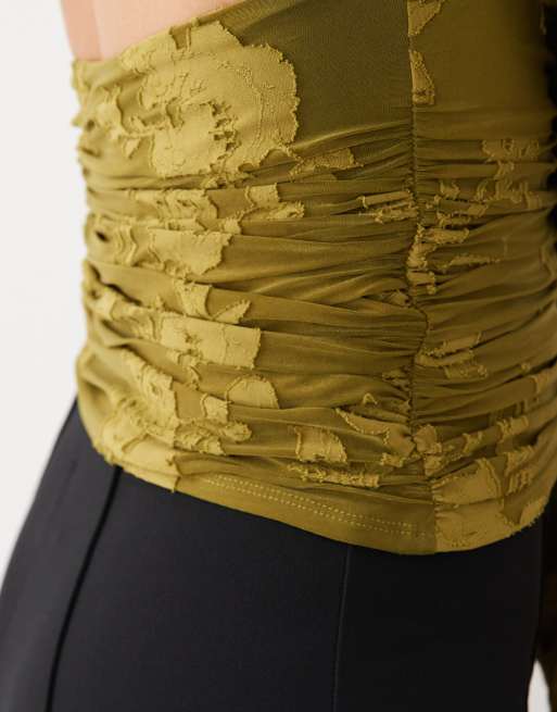 ASOS DESIGN devore angel sleeve top in olive, 3 of 4