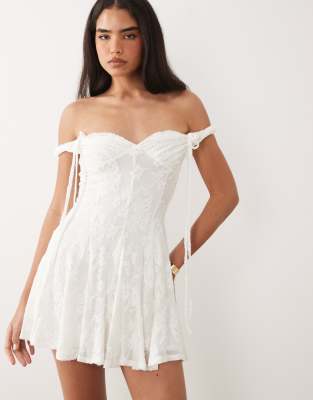 ASOS DESIGN devore bardot twist strap mini dress with godets in white white 12590₽