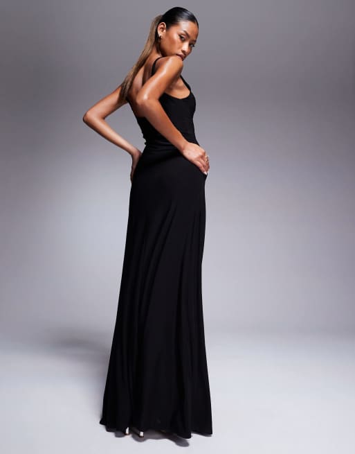ASOS DESIGN devore bodice and draped slinky skirt maxi dress in black